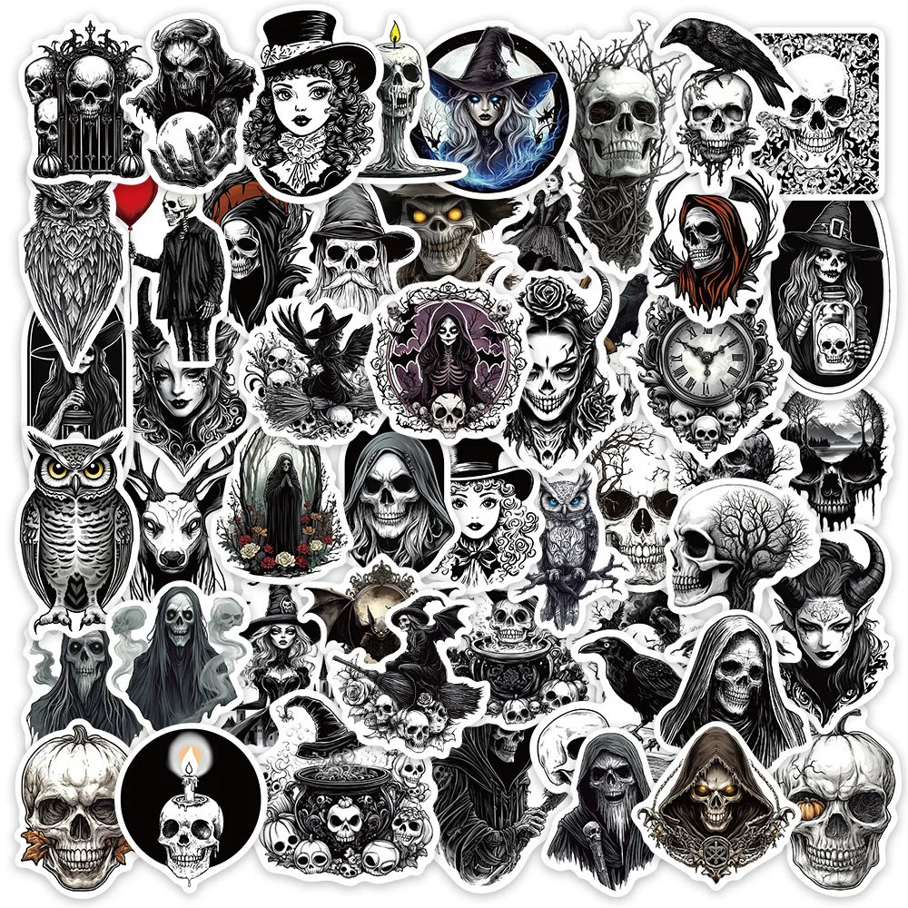 

10/30/50pcs Retro Gothic Skull Witch Stickers Horror Cartoon Decal for Fridge Motorcycle Suitcase Guitar Cool Waterproof Sticker