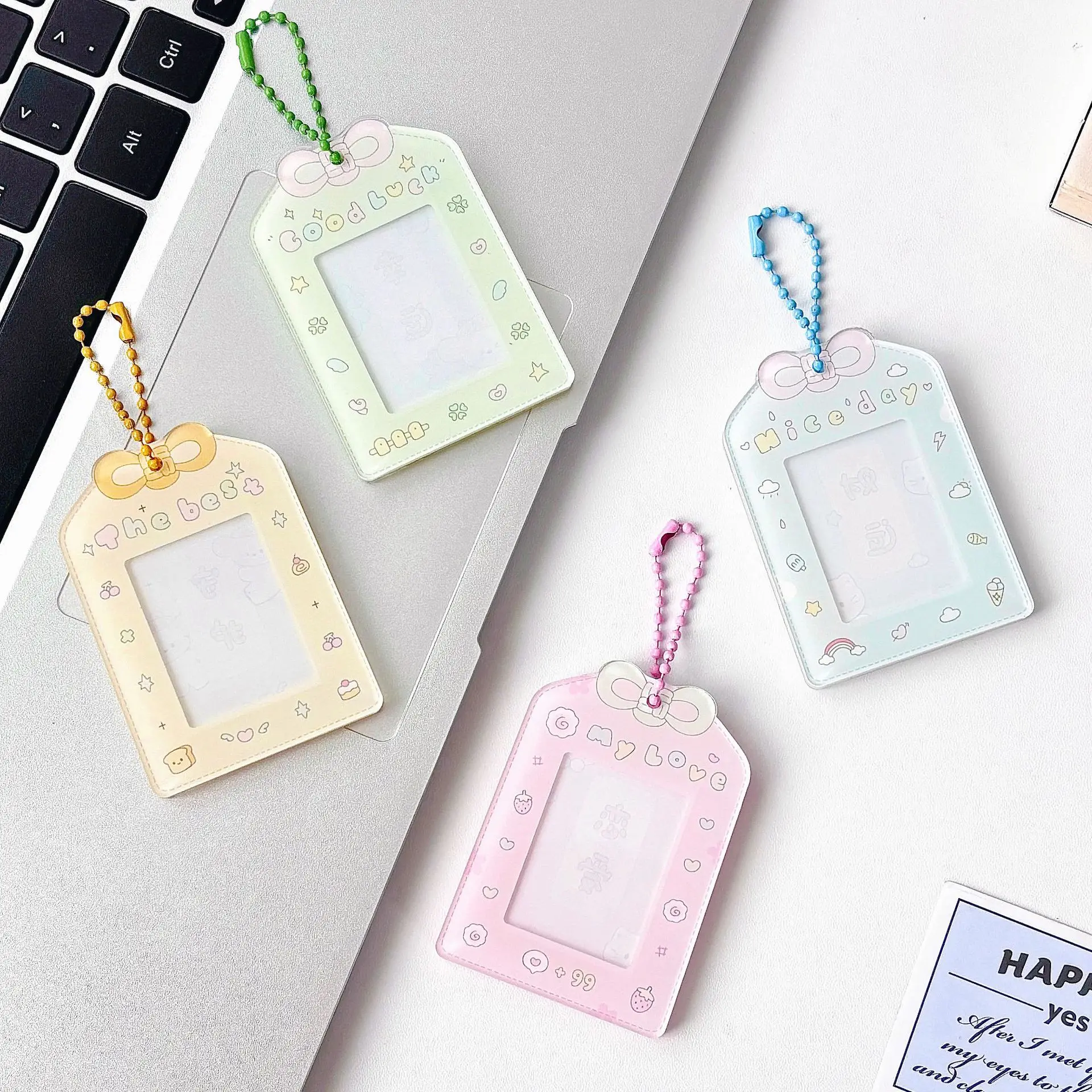 Cute INS Cartoon Acrylic Card Holder Keychain Bag Pendant Students Meal Card Bank Credit Card Holder Star Idol Photocard Holder