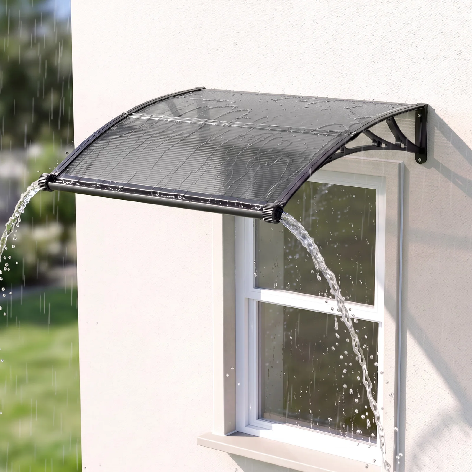 Polycarbonate Door Canopy with Built-in Gutter, Outdoor Waterproof Window Awning Rain Shelter for Home Entrance