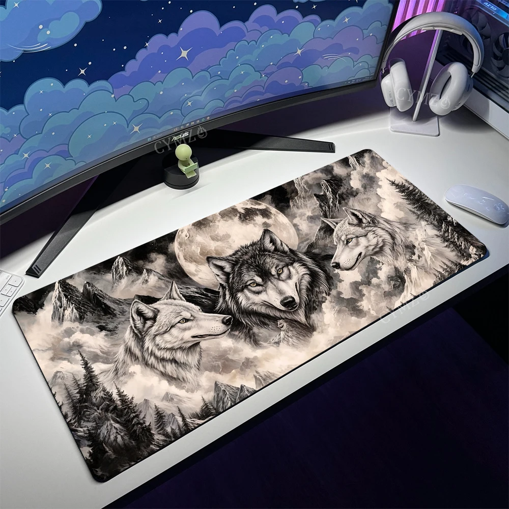 

Коврик для мыши с изображением серебряного луны и волка, настольный коврик, игровые коврики, резиновые противоскользящие прочные настольные аксессуары, коврик для клавиатуры, настольный коврик maus