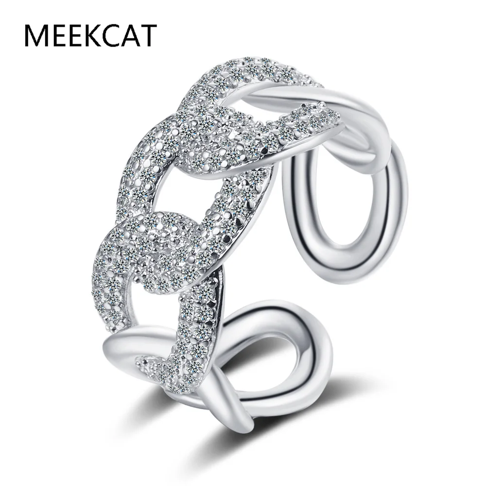 Iced Out Personalized Fashion Cuban Link Chain Ring S925 Sterling Sliver Bling CZ Simulated Zircon Hip Hop Ring for Men Women