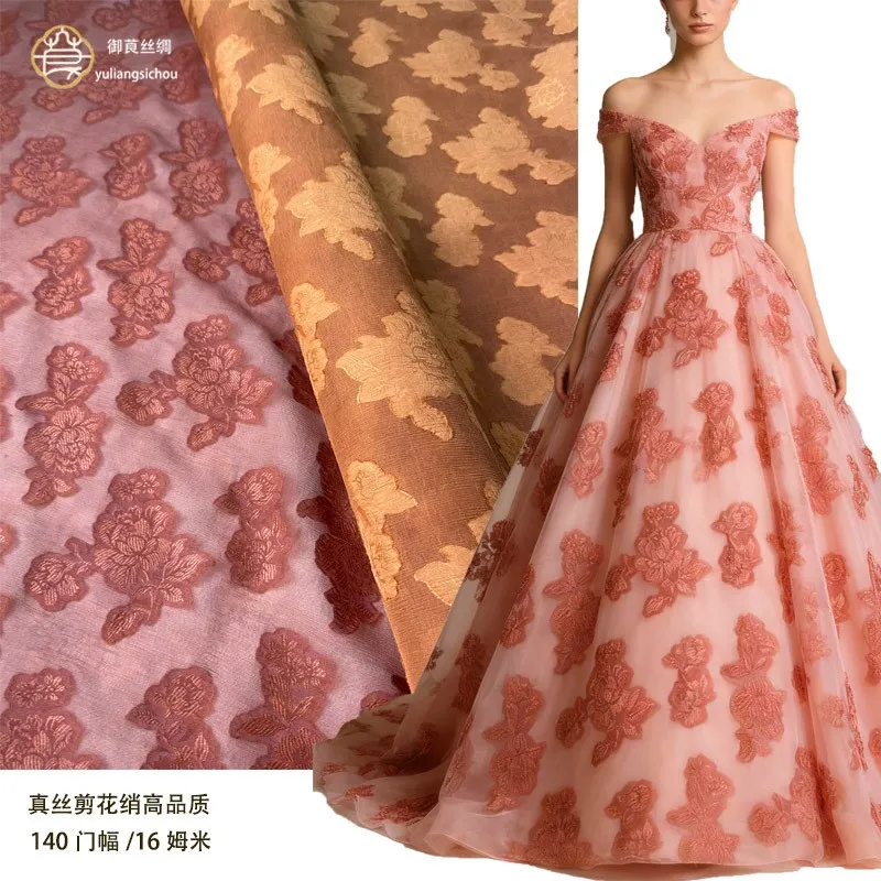 Silk cut flower gauze fragrant 140cm width wedding dress formal wear cheongsam Taoist robe fabric