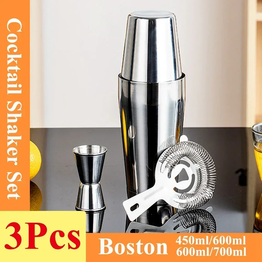 

3Pcs Boston Shaker Set Stainless Steel Cocktail Barman Accessories Bartender Kit Wine Mixer Shaker Drinks Home Bar Accessories