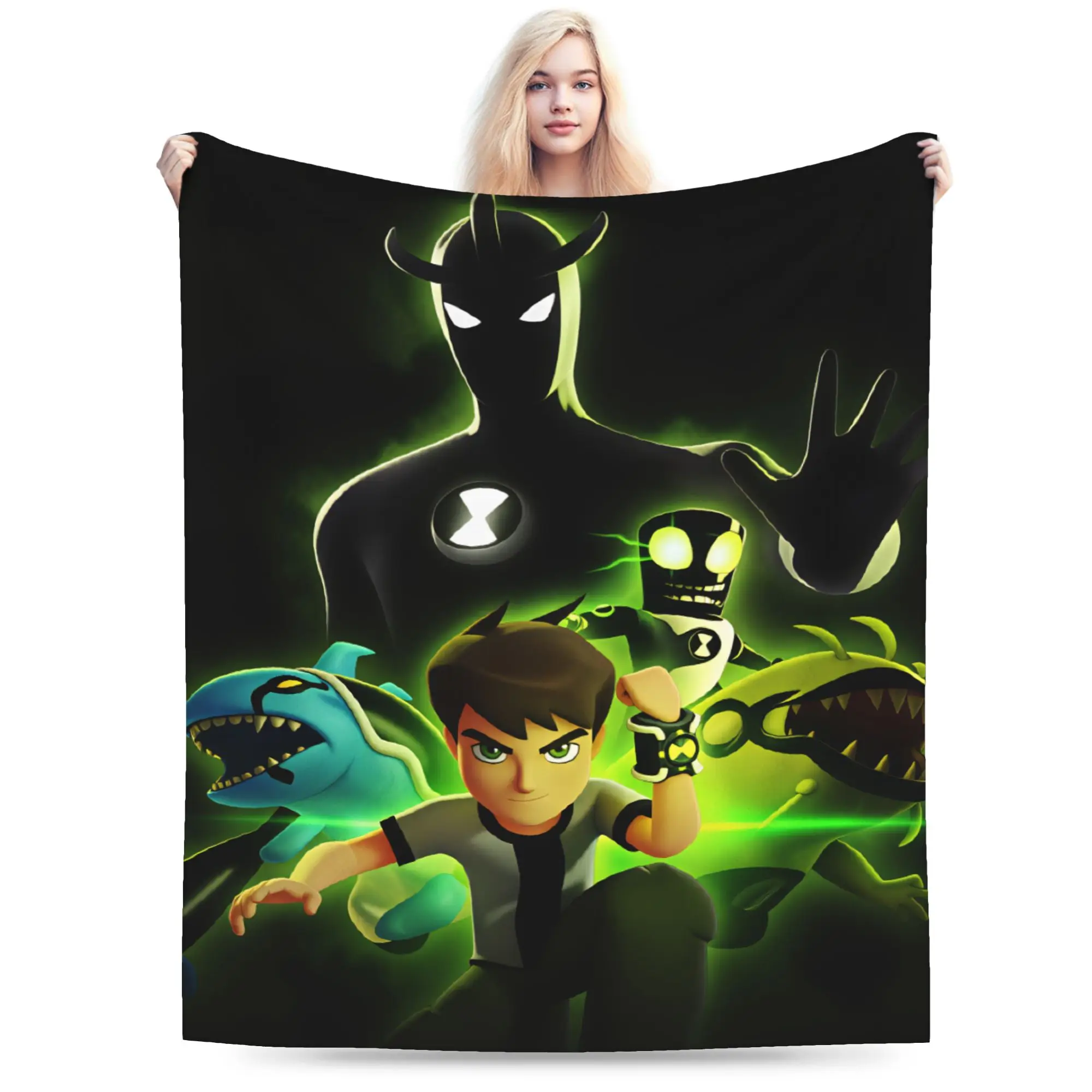 Ben 10 Cartoon Throw Blanket Warm Print Blanket  For Living Room Plane Travel Flannel Bedspread Bed Cover