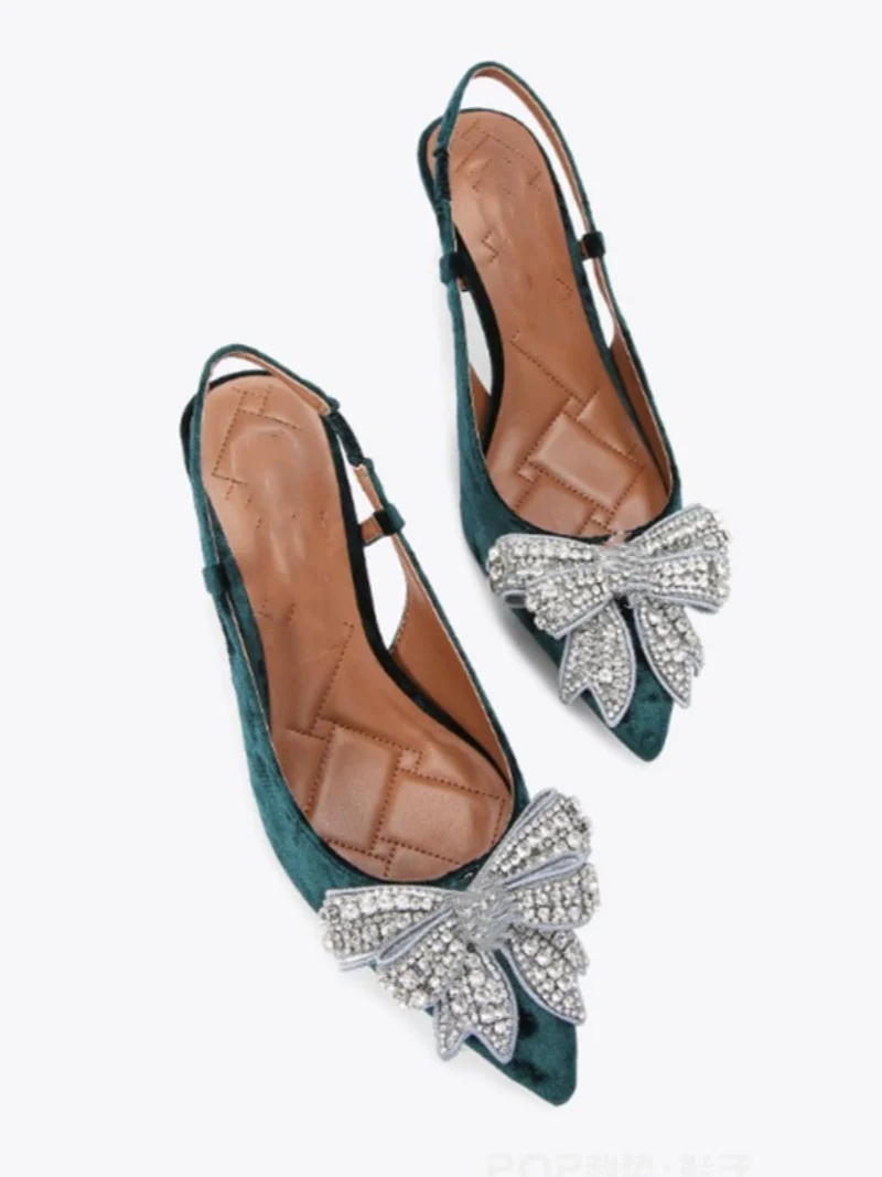 

2023 летние новые женские сандалии с запахом и носком, элегантное платье с острым носком и ремешком сзади, на шпильке, со стразами и бантом, женские сандалии больших размеров