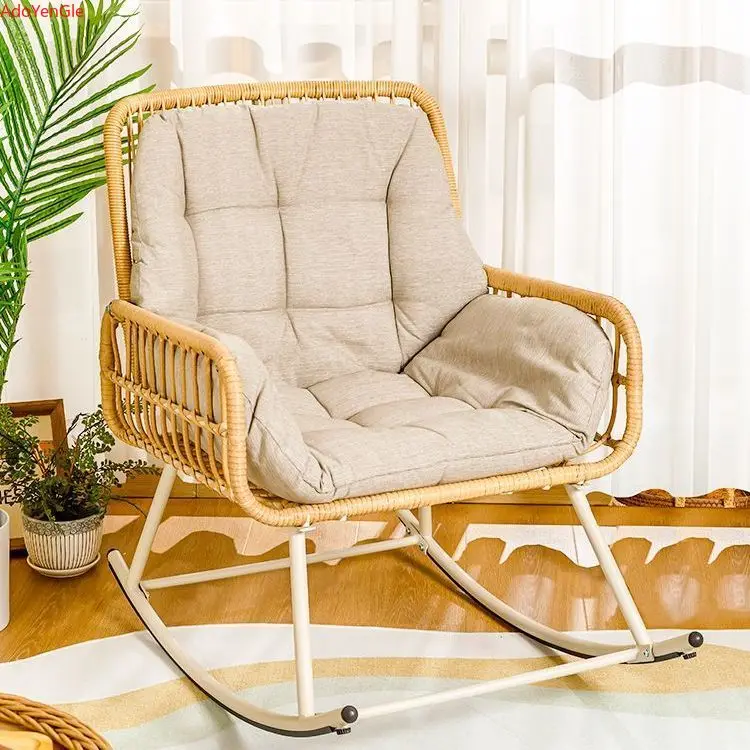 Home leisure rattan woven rocking chair creative nap balcony carefree adult living room modern lazy handmade lounge chair