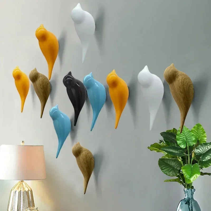 Creative Bird Wall Hooks Resin Wood Grain 3D Animal Coat Hanger Single Hook For Bedroom Door Wall Home Decoration Accessories