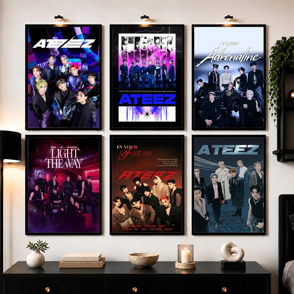 Kpop A-Ateez Boys Poster Wall Art Sticker For Living Room Bedroom Bar Home Decor Mural Painting Decoration