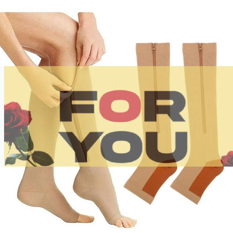 【OD】1 Pair Zipper Compression Socks For Women Men 15-20 MmHg Closed Toe Knee High Support Sock Legs Prevention Socks