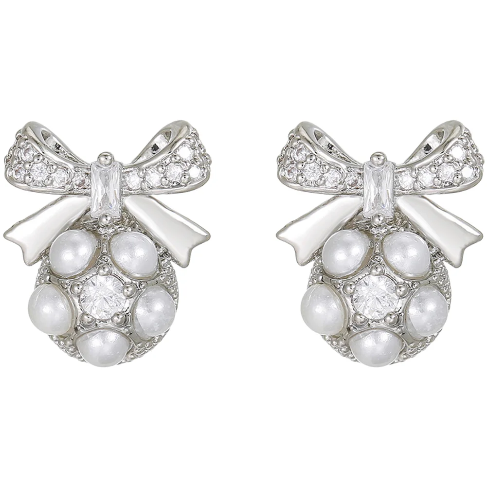 Elegant Clip Earrings for Women Butterfly Pattern Pearl Inlay Copper Zirconia Details Light Daily Wear Ear Clips