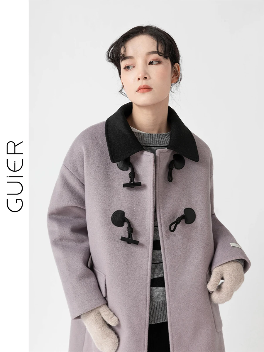 

Guier Women's Mid-Length Woolen Coat Hepburn Sle Loose Slimming Outerwear Spring 2025 New Arrival Collar Long Sve