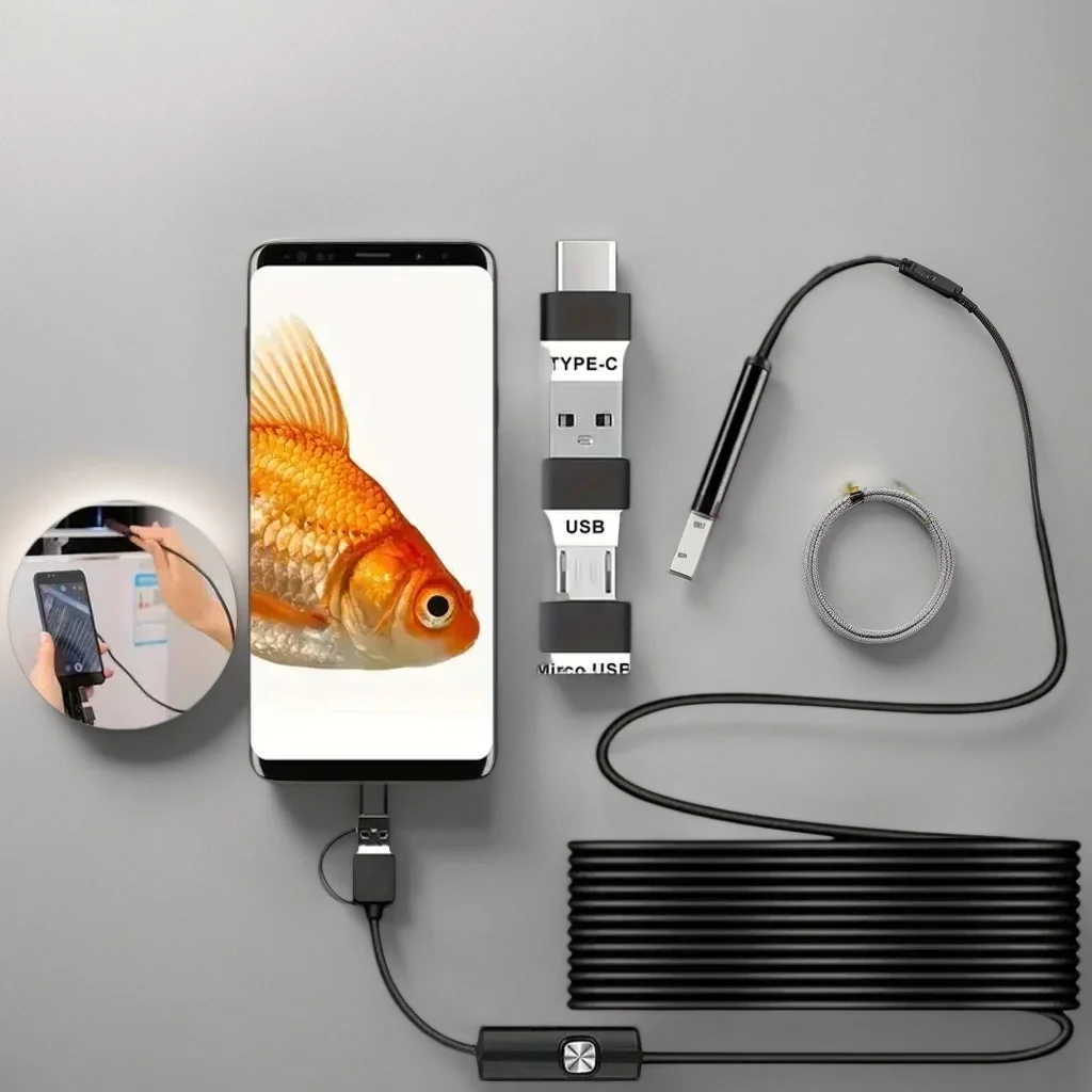 ​​Mini 3-in-1 Endoscope Camera - USB/Type-C Snake Camera for Android PC & Car Inspection​​
