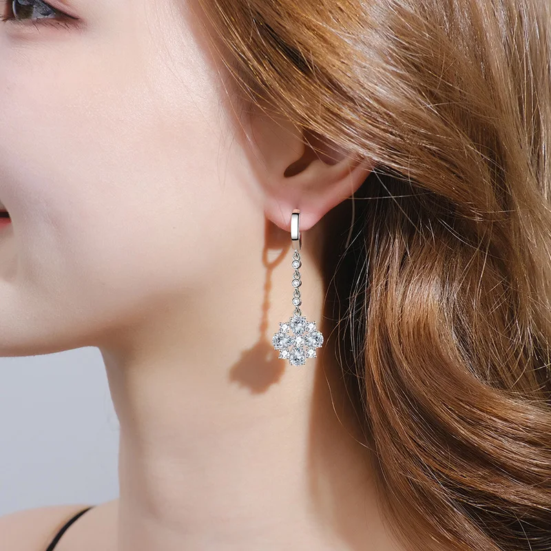 New Elegant Water Droplets Flower Tassel Earrings For Women Shiny Zircon Earrings 926 Silver Long Earring Party Jewelry KOFSAC