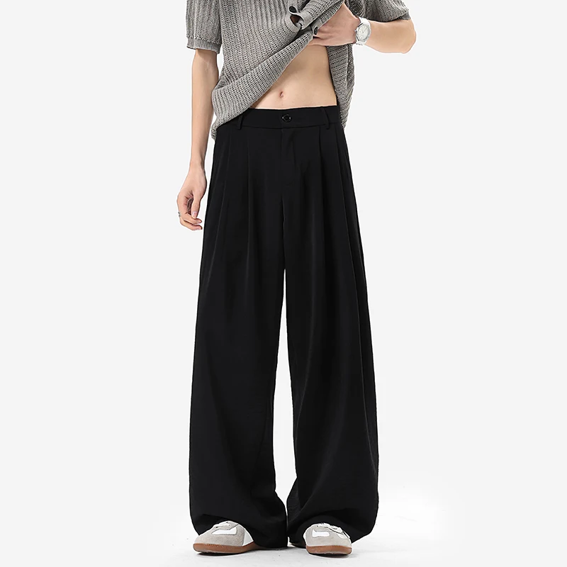 

Мужские брюки-костюмные черного цвета оверсайз, модные, корейские, свободные, широкие, для офиса, формальные