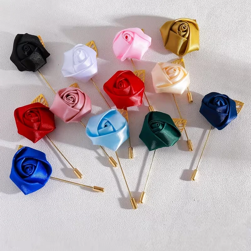 

6, мужские тканевые броши-розы, сусальное золото - разноцветные значки на воротнике с покрытием из искусственного золота, свадьба, бал, День святого Валентина