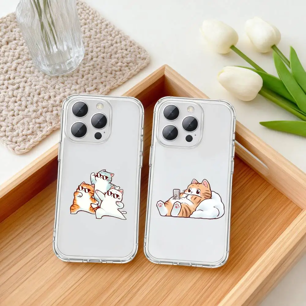 

Cartoon Cat Meow Phone Case For iPhone 17 16 15 14 13 12 11 Mini Pro Max Plus Transparent Cover