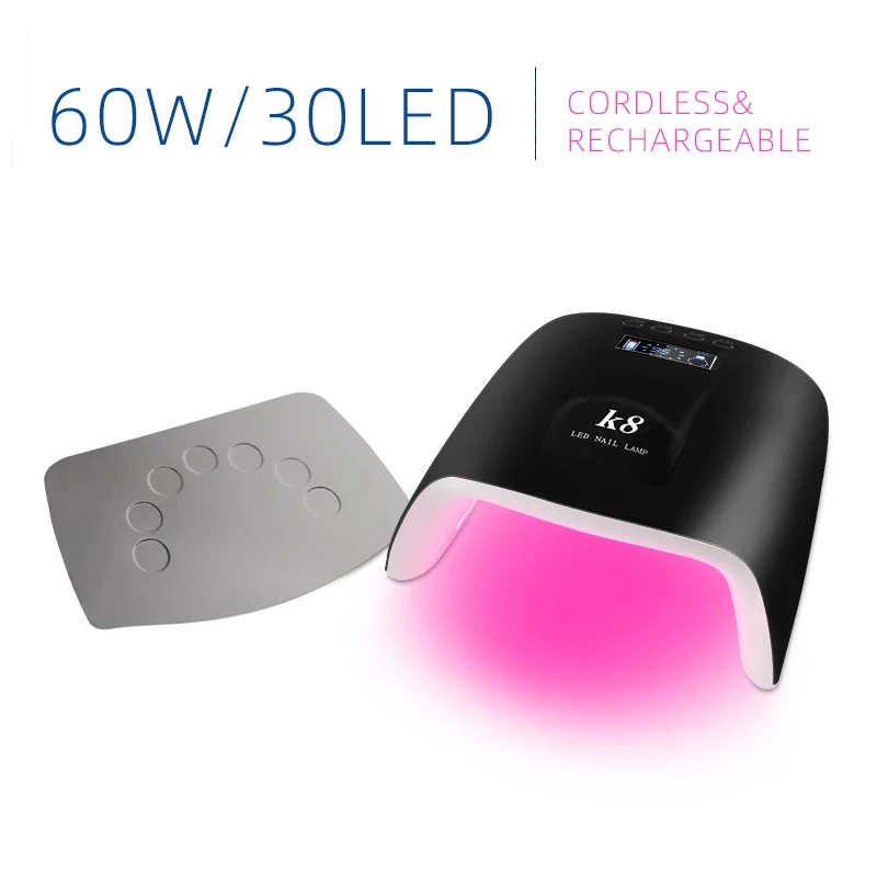 Secador de uñas inteligente para todos los geles, lámpara UV LED de 60W, recargable, luz solar, sensor infrarrojo, LCD, temporizador, manicura, 30 LED