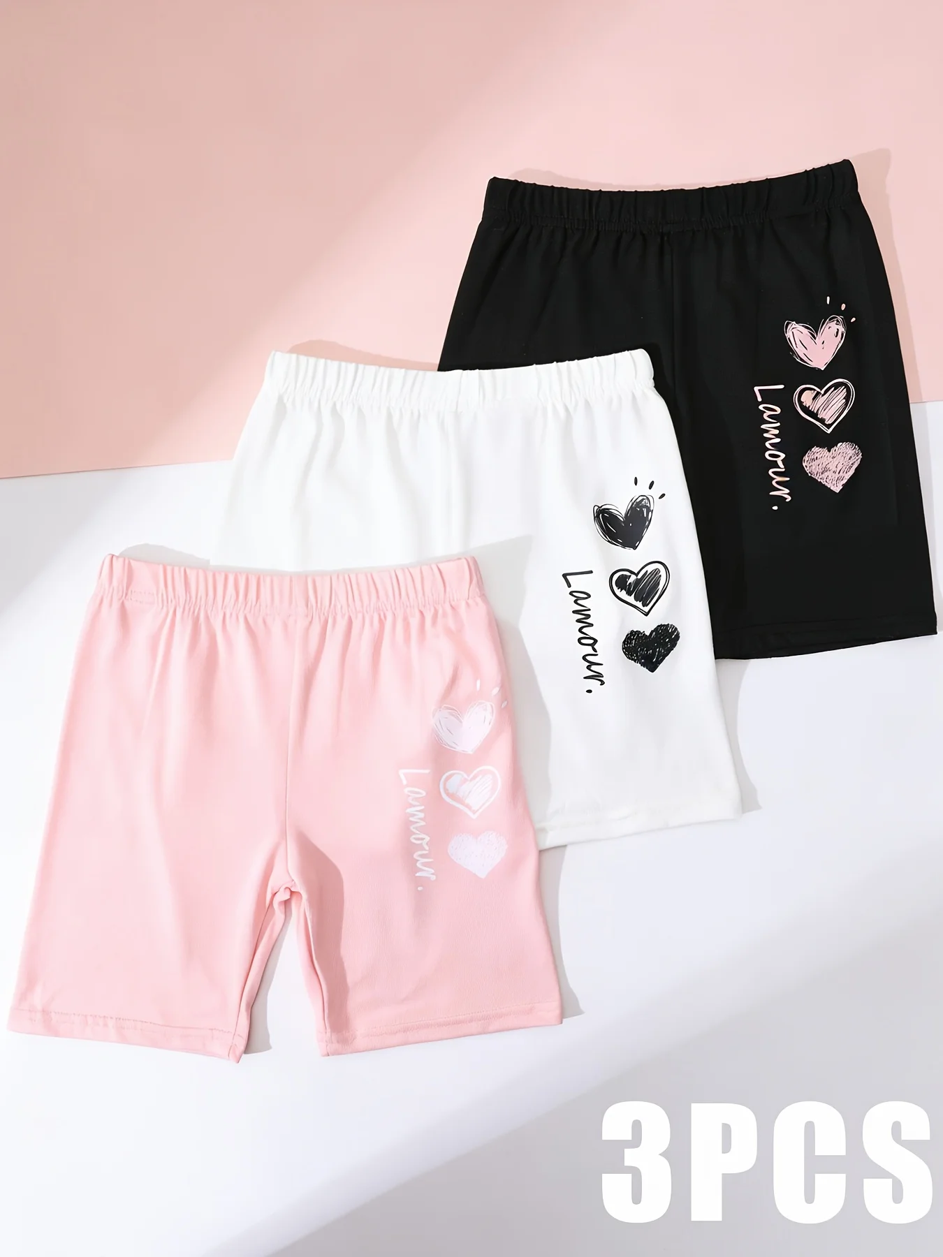 3Pcs 2-11Y Toddler Girls Heart Pattern Safety Shorts Elastic Waist Soft Stretch Breathable Under Skirt Play Daily Casual Pants