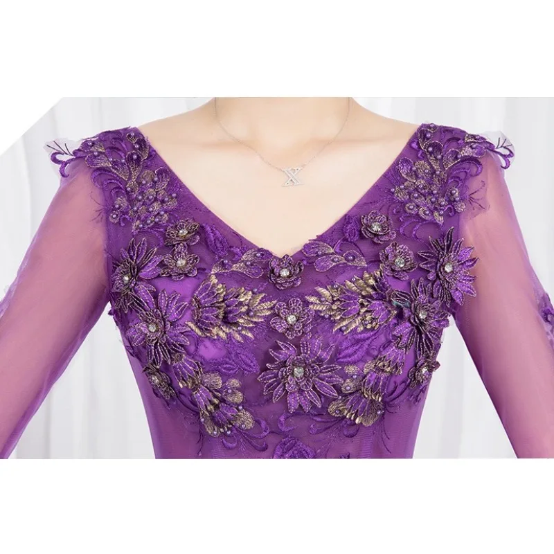 فستان سهرة نسائي جديد موديل 2026 برقبة على شكل حرف v فستان سهرة عصري للتخسيس أداء امتحان فني تنورة طويلة منتفخة حالمة