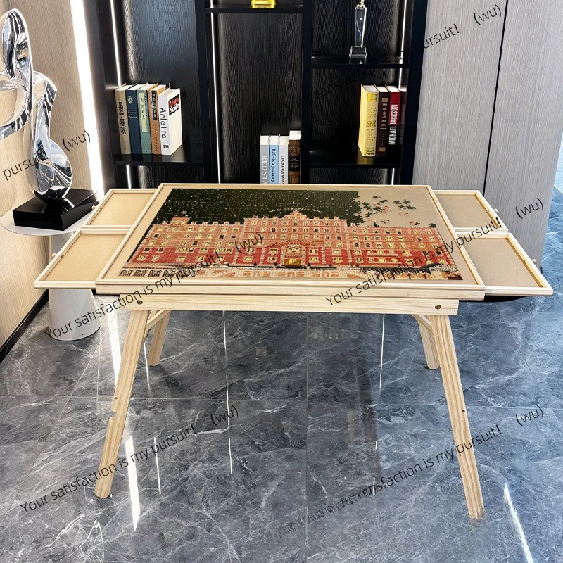 Solid wood puzzle board 1500 pieces 4 long table leg strap PP board foldable easy storage puzzle table