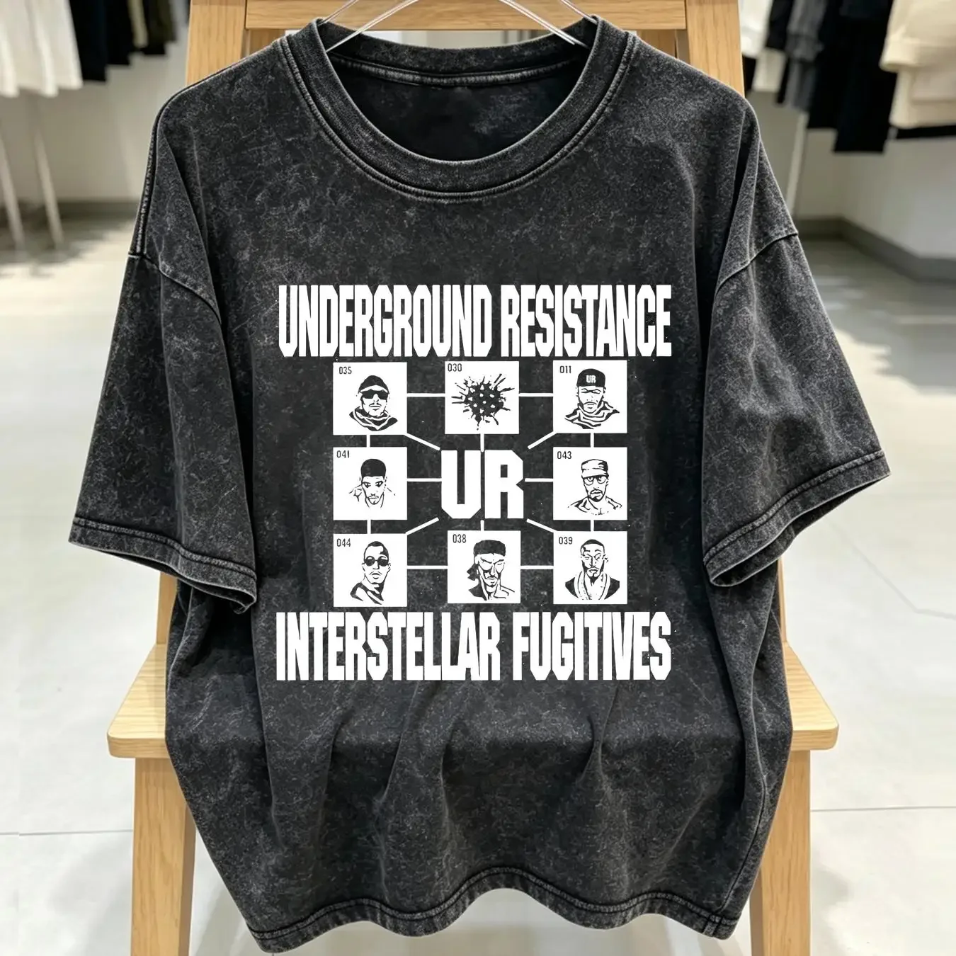 washed T Shirt Underground Resistance Interstellar Fugitives Cybotron Stingray Moodymann Kraftwerk Aphex Twin Techno vintage