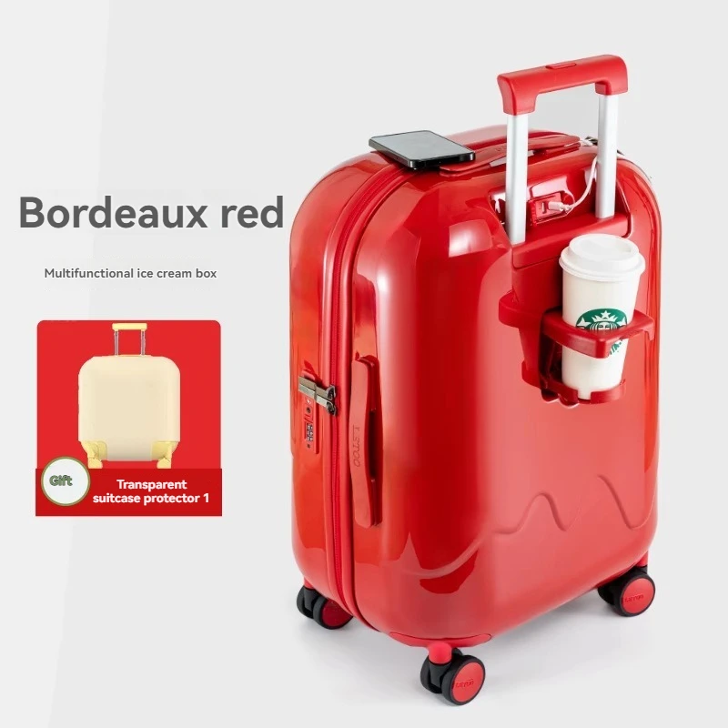 Bagagem infantil de 20 polegadas, pequena caixa de embarque, mala de 24 polegadas, senha, caixa de viagem, suporte de copo de macaron, caixa de couro