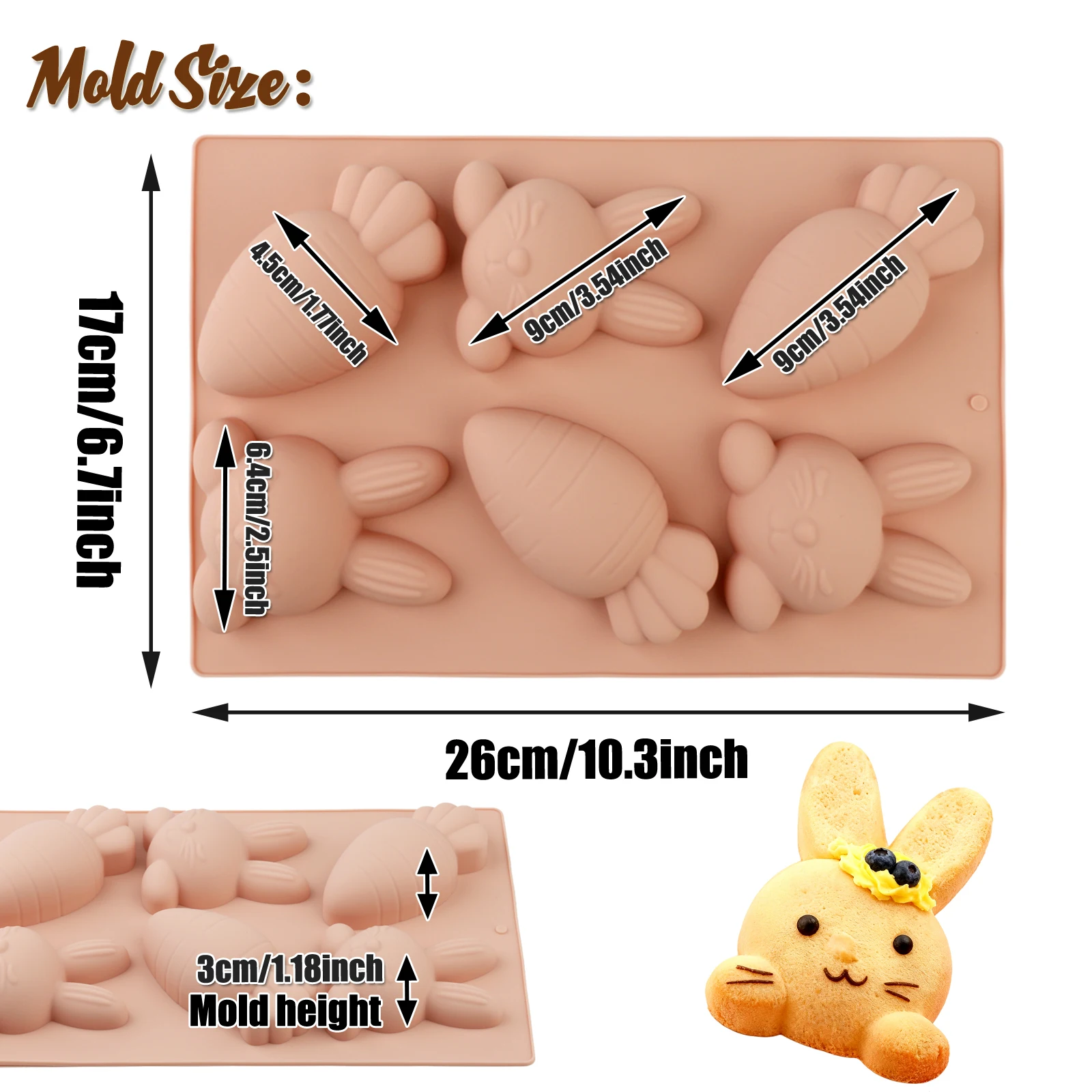 Pink Thick Silicone Cake Mold Easter Rabbit Carrot Non-Stick for Baking Cakes Pastries Mousse Pudding Jelly Drip Crafts
