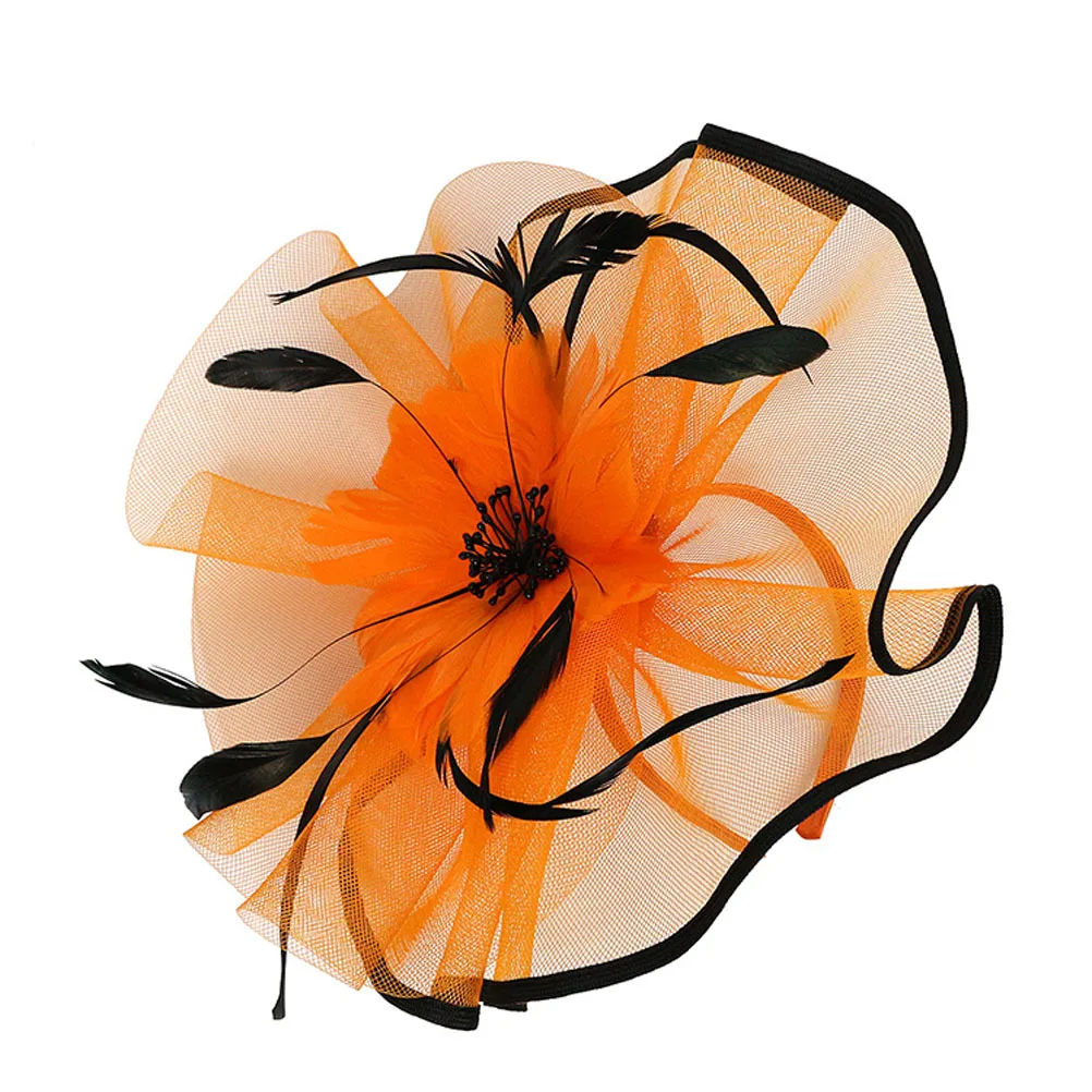 

Floral Mesh Headband Orange Artificial Flower Bridal Hair Band Clip Wedding Headpiece Hair Accessories for Women