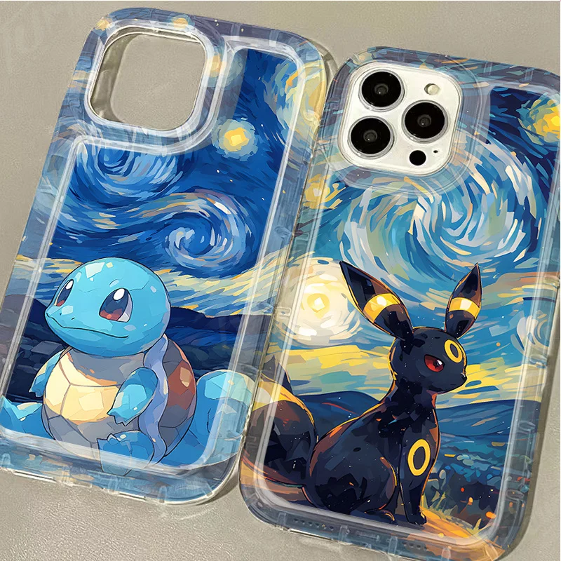 Oil Painting P-Pokemons Phone Case for IPhone 16 15 14 13 12 11 Pro Max 7 8 Plus X XR XSMax Airbag Anti Fall Clear Back Cover