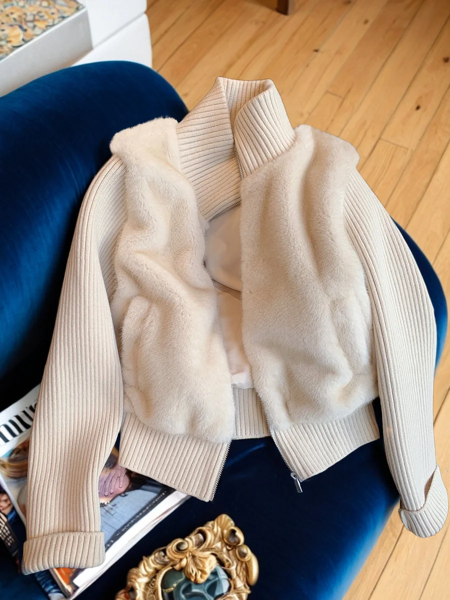 

2025 женский винтажный кардиган с хлопковой подкладкой, пальто Sueter с отложным воротником, однотонный вязаный свитер на молнии, корейский Pull Femme