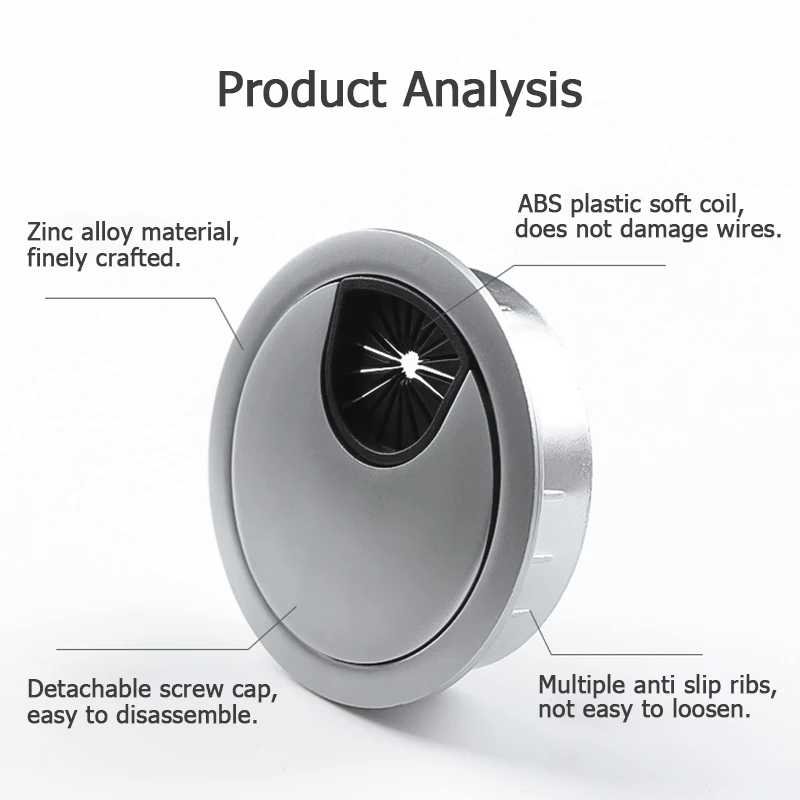 1-4Pcs Zinc Alloy Round Table Line Hole Cover, 35/50/53/60/80mm ABS Material Computer Desk Protective Hole Ring Cable Organizer