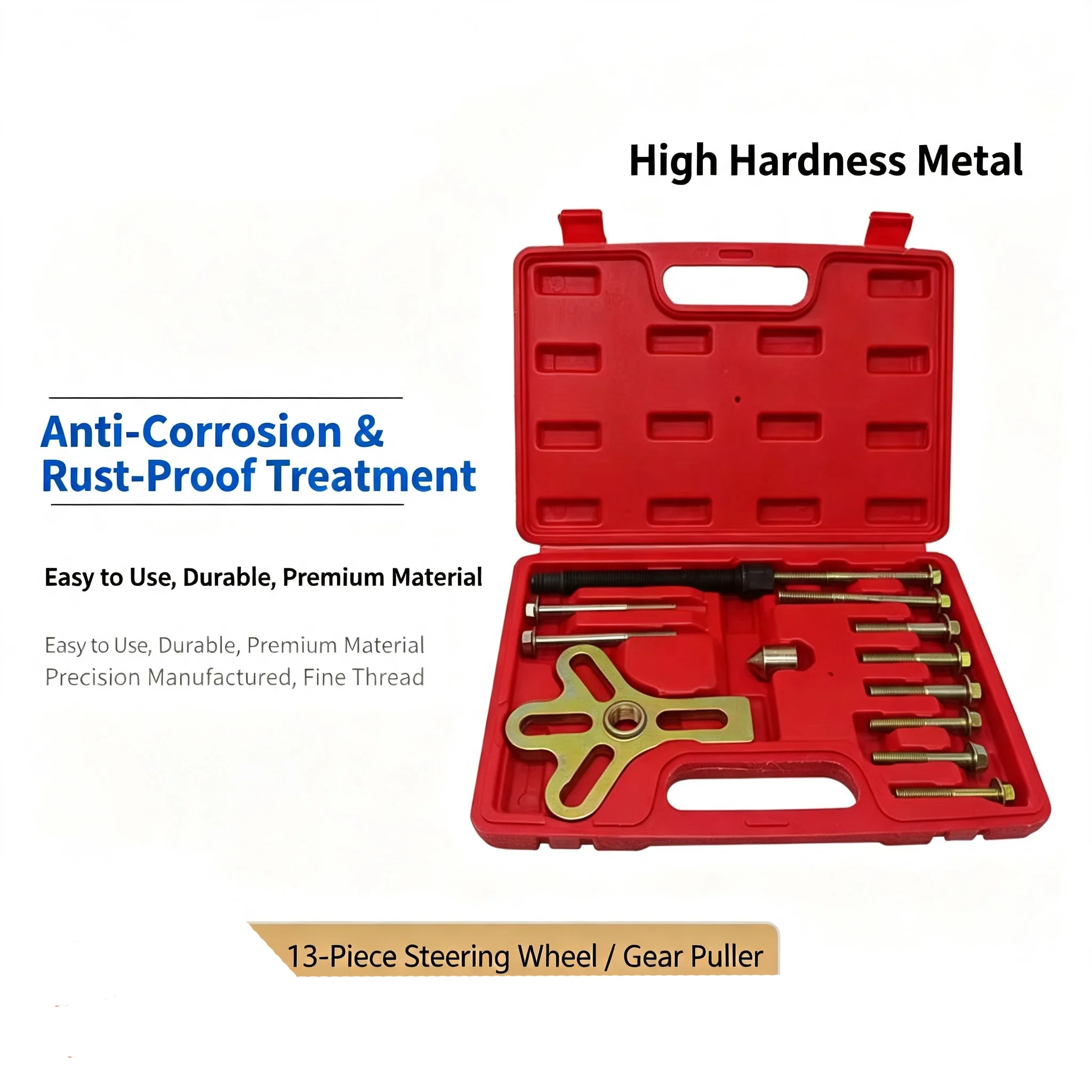 TBTOOLS Car Auto 13PCS Steering Wheel Gear Puller Set 3-Jaw Puller Remover Automotive Mechanical Repair Service Tool Kit TB334
