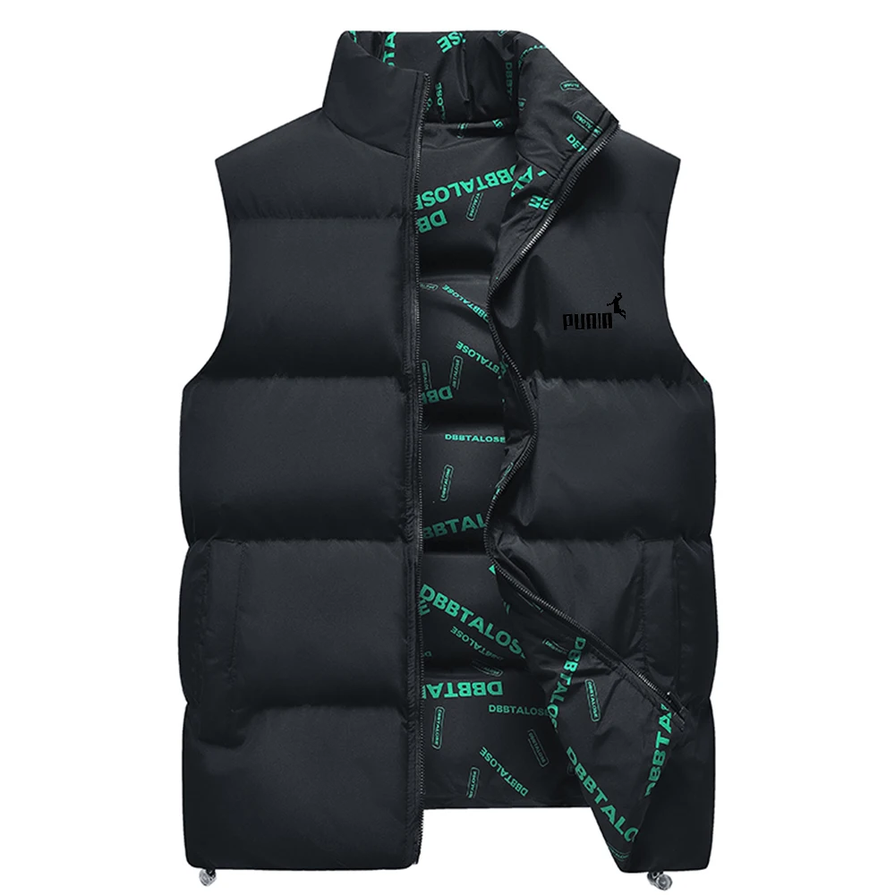 Men's double-sided vest, winter sleeveless jacket, thick and warm, sporty and fashionable top, casual street sleeveless jacket