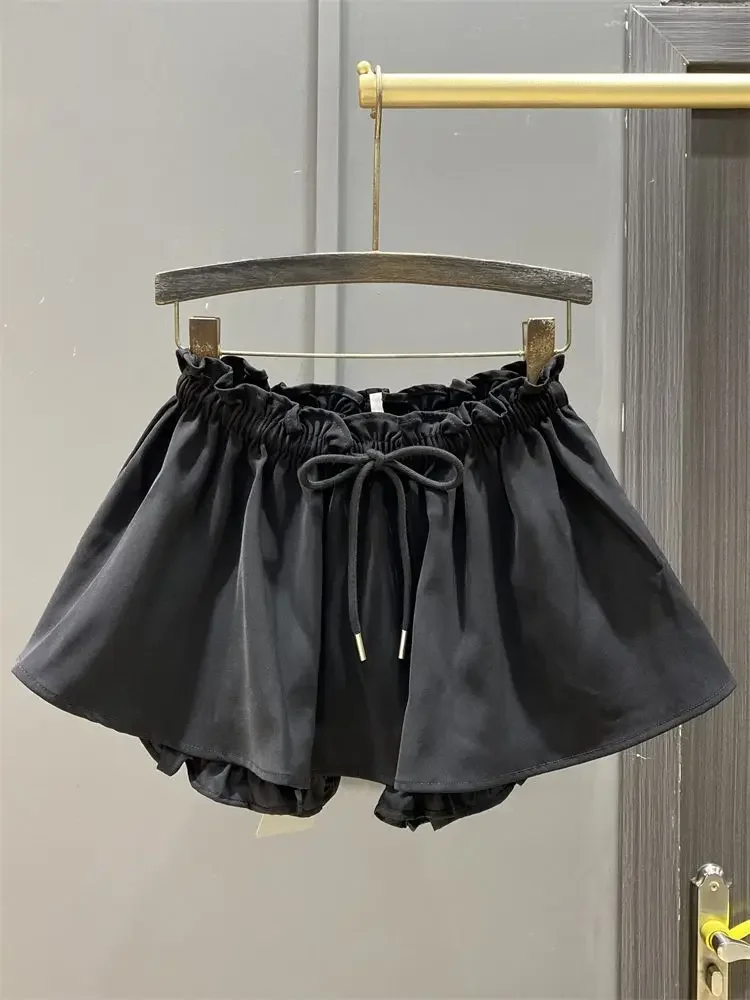 Fungus Drawstring Lace Up A-line Shorts Skirts 2025 High Waist White Skirt For Women Spring Autumn New Faldas De Mujer