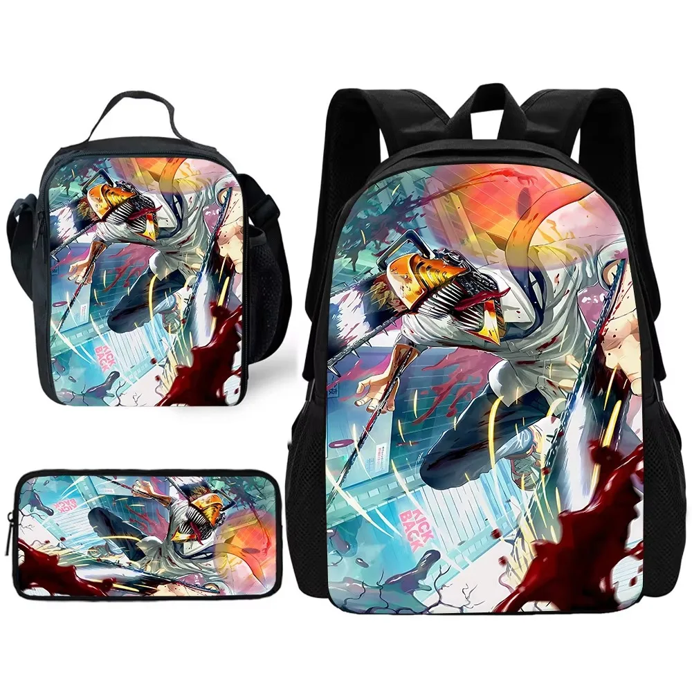 

Anime C-chainsaws Man Child School Backpack with Lunch Bags ,Pencil Bags ,School Bags for Boys Girls Best Gift