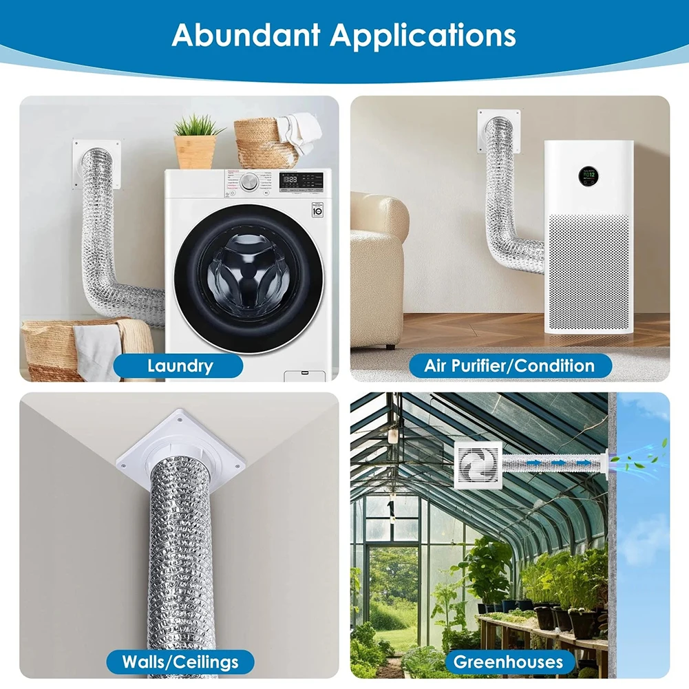 طقم موصل فتحة تهوية المجفف مع لوحة حائط واتصال سريع لخرطوم 4 بوصة، 7 × 7 بوصة لغرفة الغسيل أو عادم الحمام