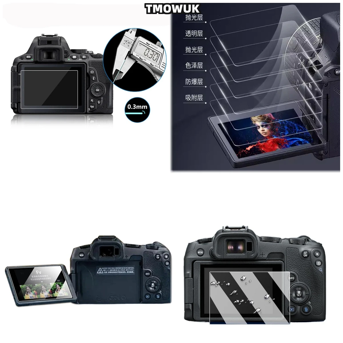 

For Canon EOSR M5 M3 M10 100D KISS X7, Full Coverage Privacy Film, 9H Tempered Glass Protector With Anti-Glare & Bubble-Free