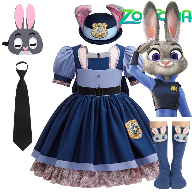 

Костюм для девочек Джуди Хоппс из мультфильма Disney 2026 Zootopia 2: Умилительная приключенческая карнавальная форма кролика-полицейского для косплея