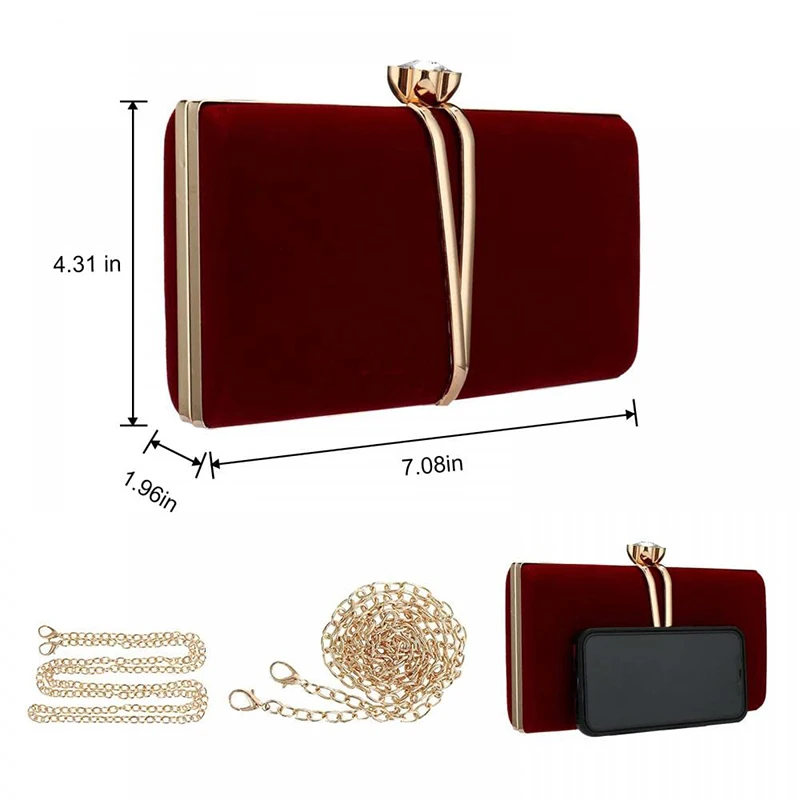 Women Evening Party Handbags Velvet Square Clutch Rhinestone Luxury Crossbody Bags Female Fashion Purse Wedding Party Bag Chain