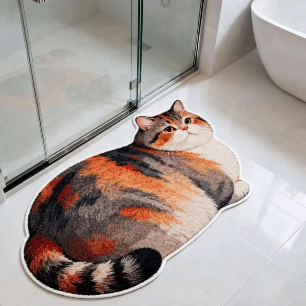 40*60cm Cute Cat Crystal Velvet Floor Mat Russian Blue Non-slip Bathroom Carpet Soft Water-absorbing Bedroom Door Small Rug