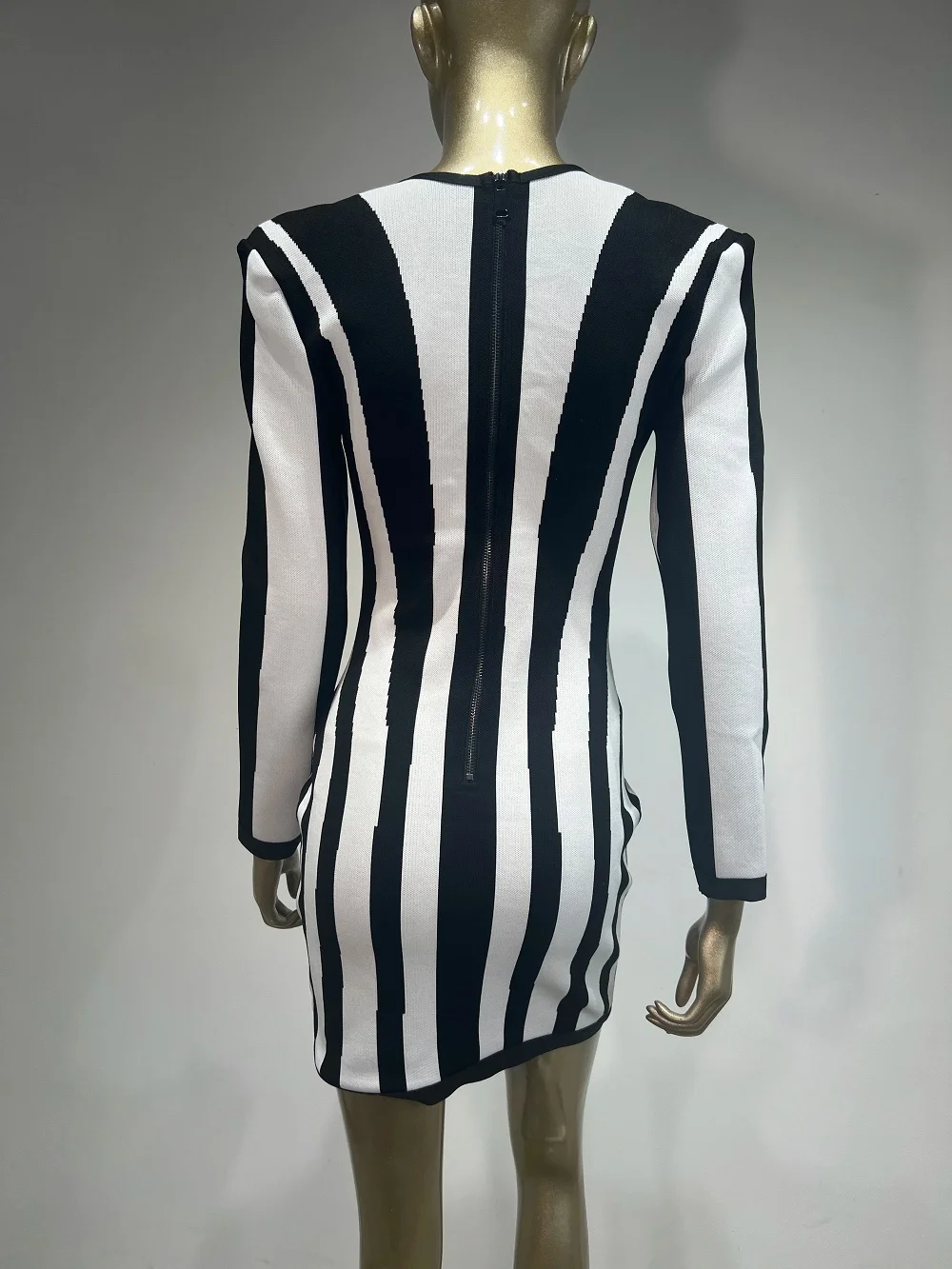 2024 Kobiety Celebrity Sexy V Neck Long Sleeve Striped Mini Bodycon Bandage Dress Elegancka wieczorowa sukienka klubowa