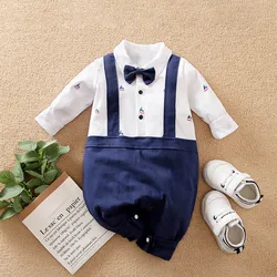 Spring and Autumn Boys and Girls Set Gentleman Style Handsome Cotton Comfortable Baby Long Sleeve Bodysuit