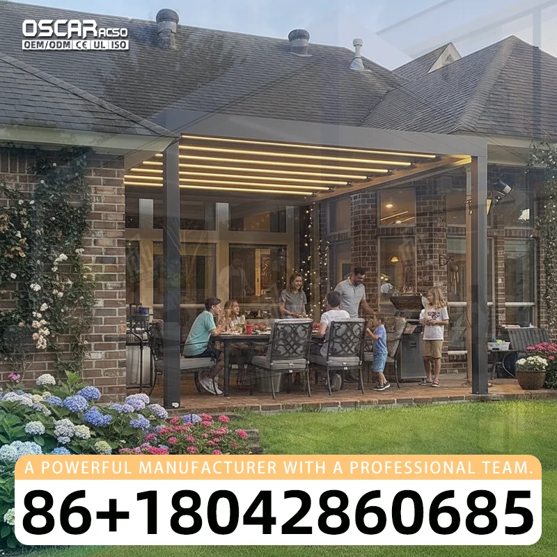 

Моторизованная алюминиевая пергола с водонепроницаемой крышей-жалюзи, управляемой дистанционно, биоклиматическая система для сада, патио, балкона