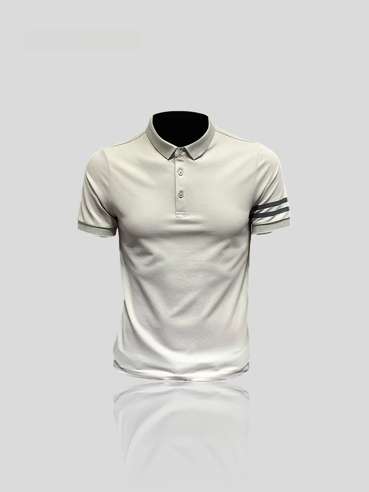 

Slim Fit Short Sleeve Shirt Men's Fashion Urban Style Turn-down Collar Half Sleeve T-shirt Pure Color Casual Wear