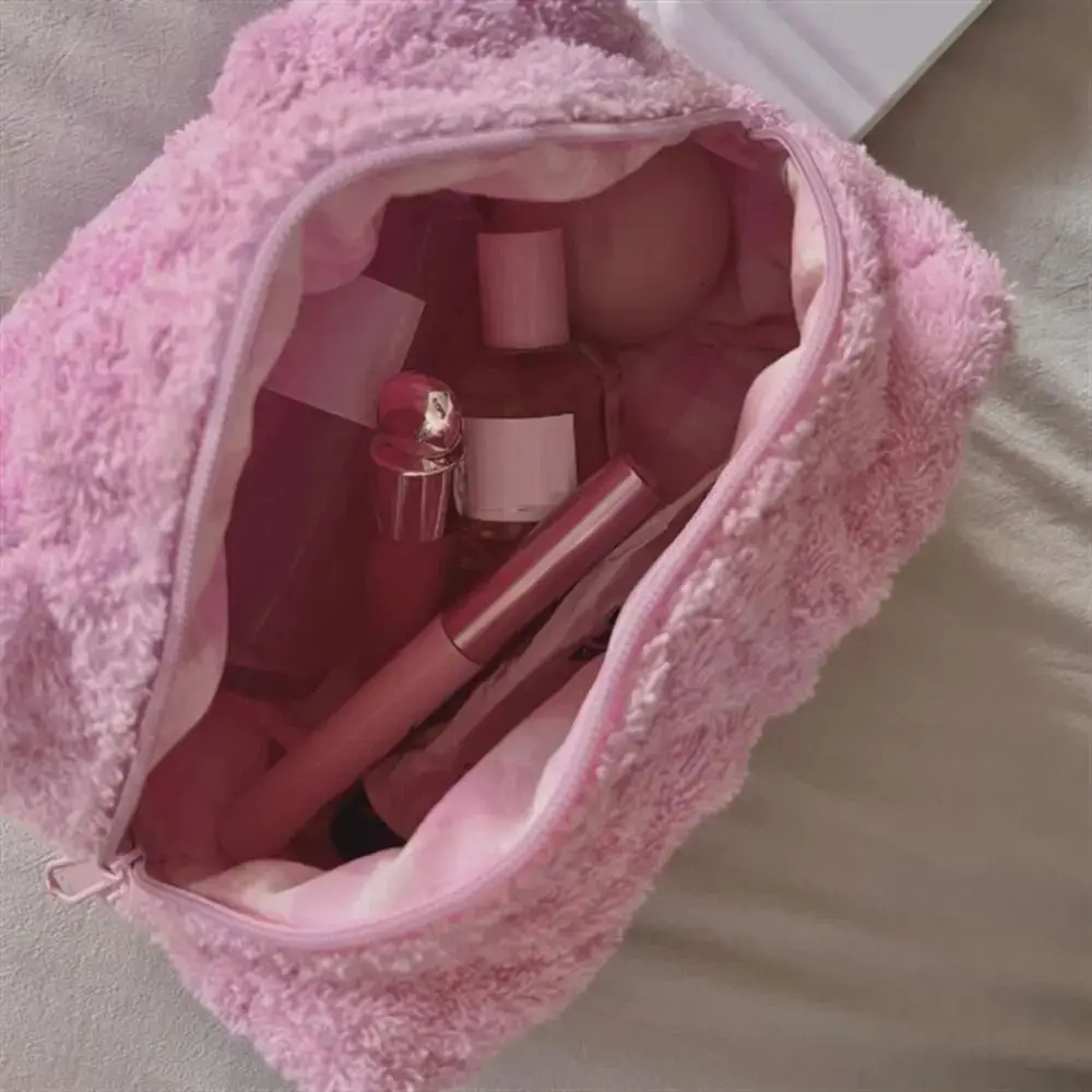 

Large Capacity Cosmetic Bag Pure Color Material Toiletry Bag Kawaii Style Portable Design Makeup Bag Toiletry Organization