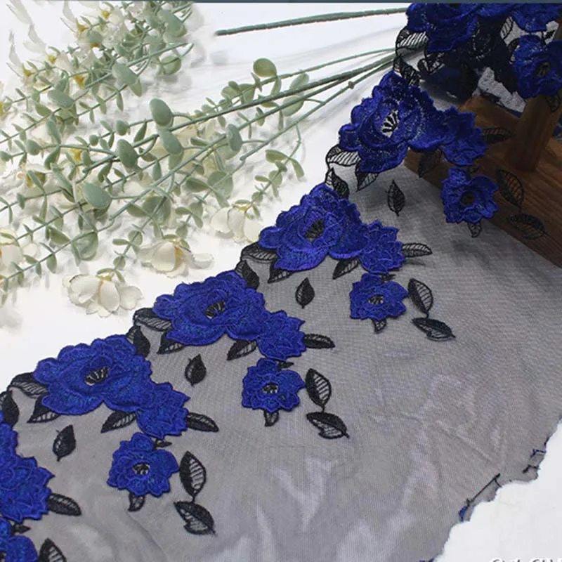 

20Yards Navy Blue Floral Embroidered Tulle Lace Trim Mesh Lingerie Underwear Clothes Bra Dress Sewing Fabric DIY