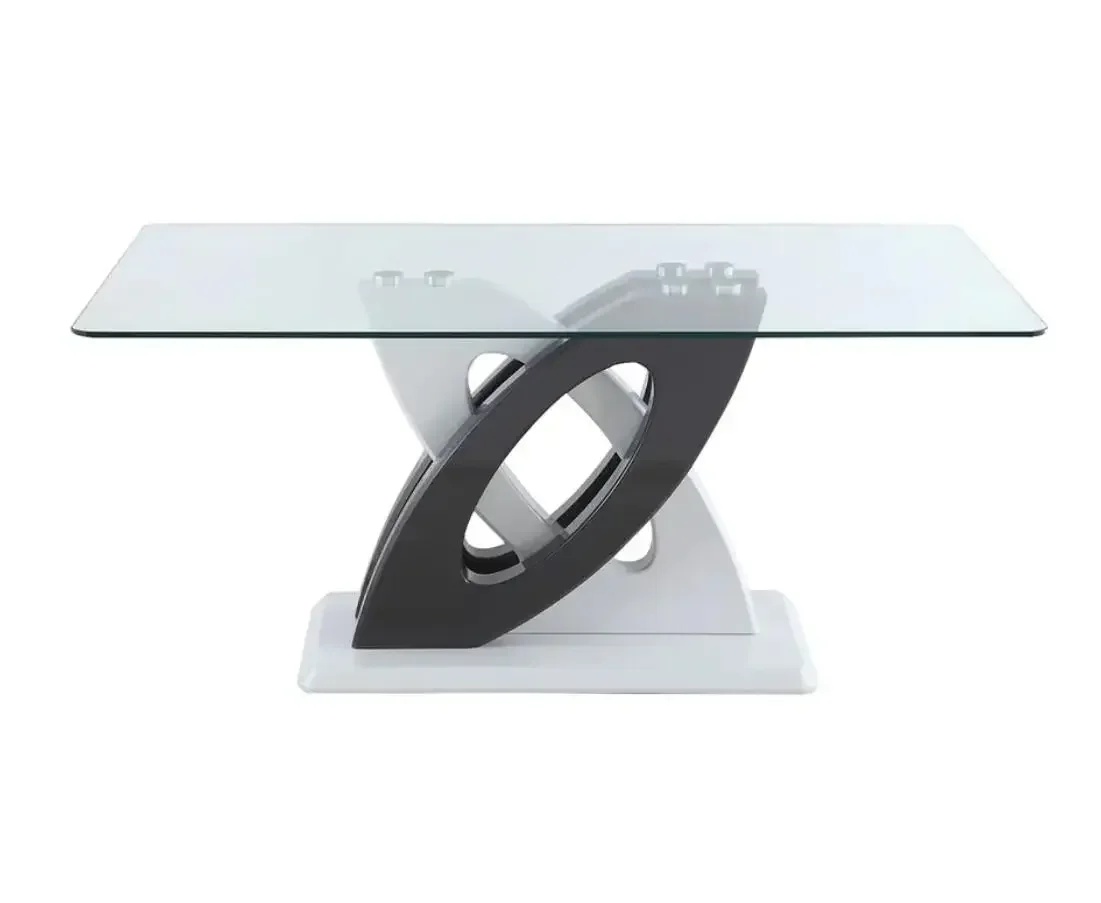 Modern Dining Table Rectangular Dining Table Clear Tempered Glass Top - Grey/White Base Living Room Furniture