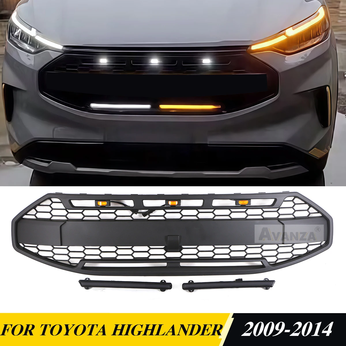Frontgrill mit LED-Leuchten Stoßstangengrill Autozubehör Dekoration Passend für Ford 2023 2024 Transit Connect Grill