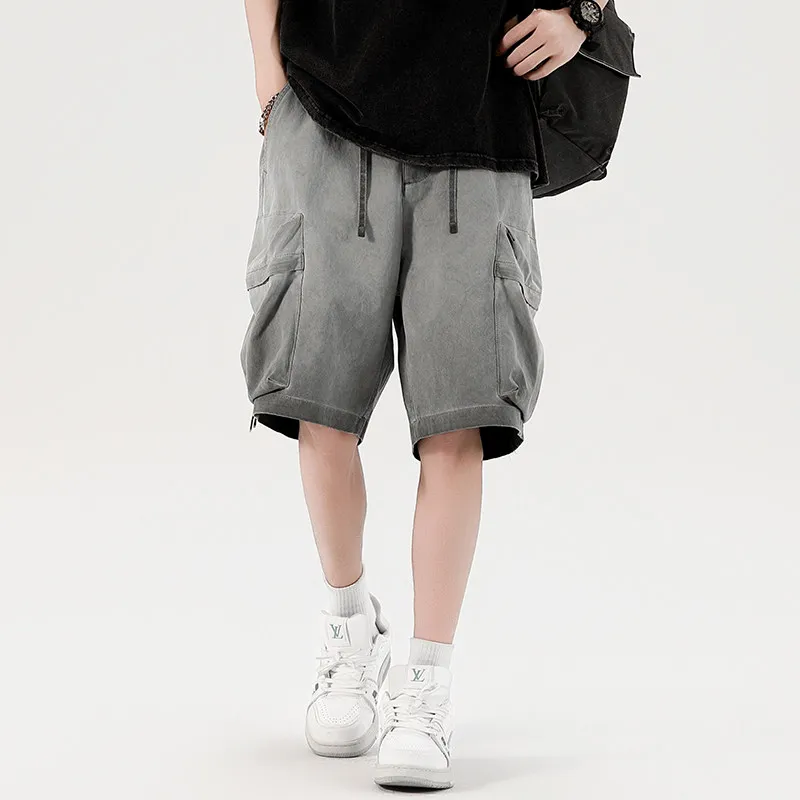 

American Cargo Shorts Men Summer Loose Casual Streetwear Grunge Dye Workwear Multi Pocket Plus Size Mid Length Durable Outdoor