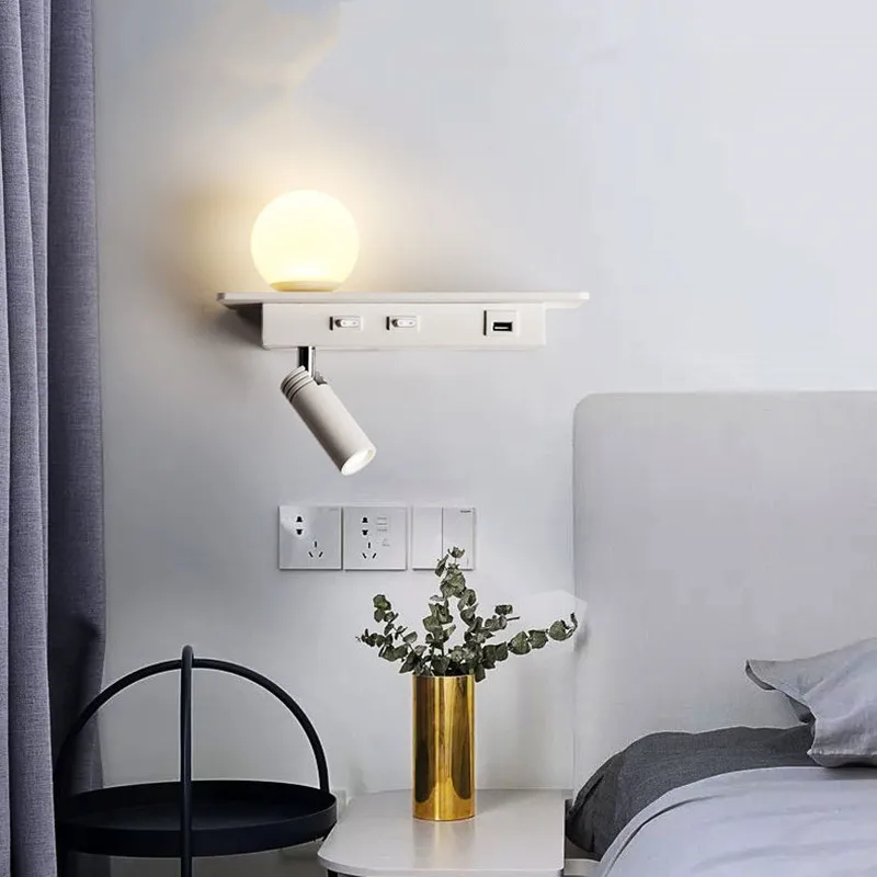 5W Modern Sconce With Shelf USB Charging LED Bedroom Bedside Wall Light With Switch 3W Adjustable Reading Wall Lamps Fixtures